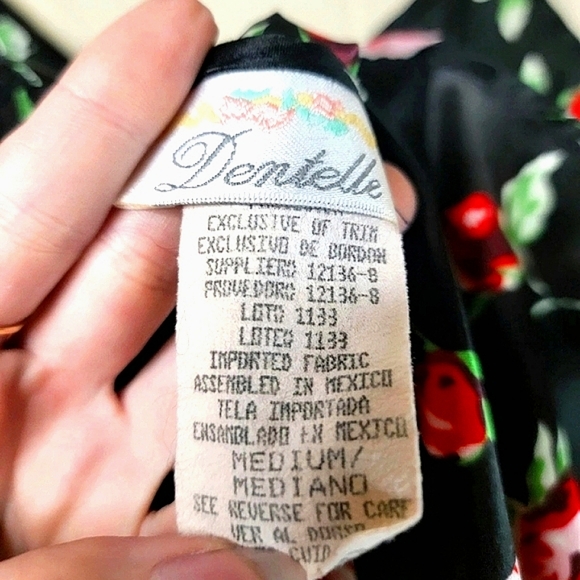 Vintage Dentelle Medium Black Red Floral Slip Dress Nightgown 80s - Picture 5 of 6